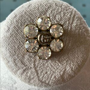 Elegant Gold tone and Crystal Flower Brooch